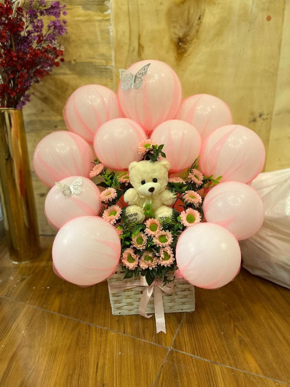 Teddy & Balloon Gift Basket