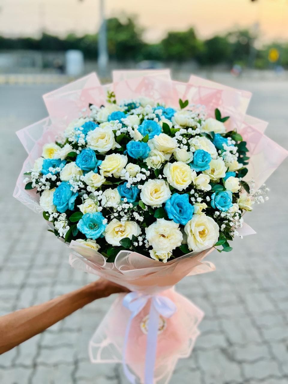 White Gladiolus & Red Rose Bouquet